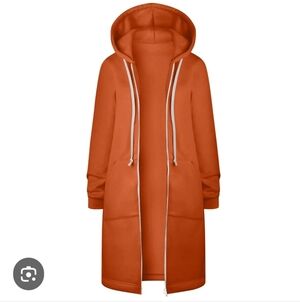 Women's knee-length, Zip-up Tunic Hoodie Orange Jacket, Size 5X